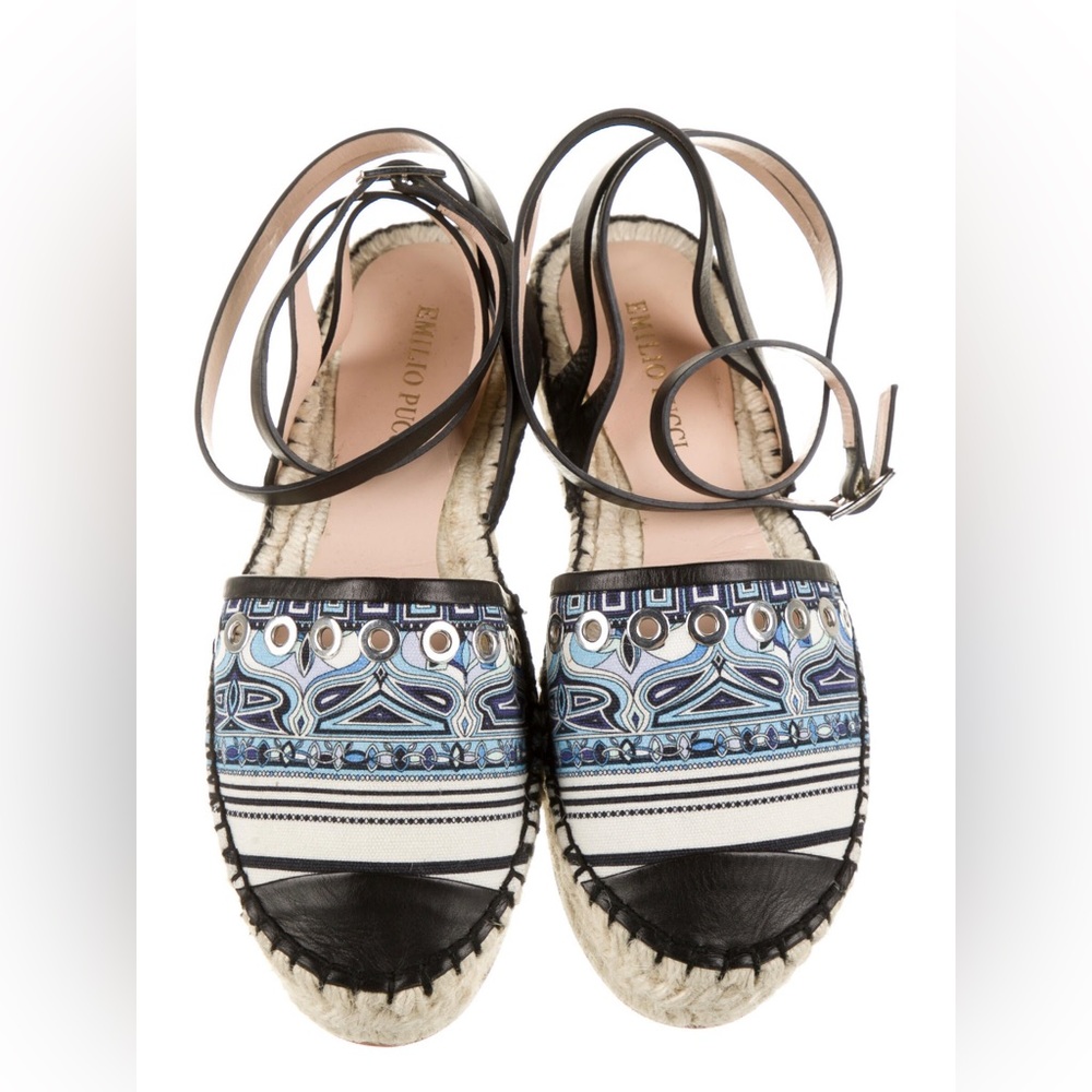Emilio Pucci Blue Platform Espadrille Sandals | Size 40